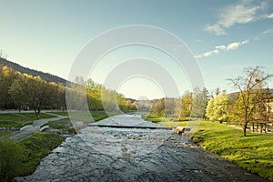 Panorama of Vistula river in Ustron, Poland