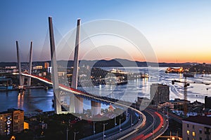 Panorama of Vladivostok at sunset, Far East Russia. photo