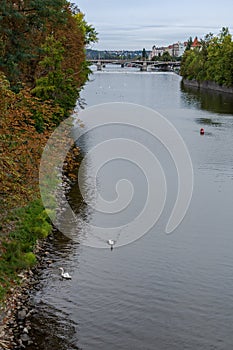 Panorama of the Vltava river from the Legion Bridge