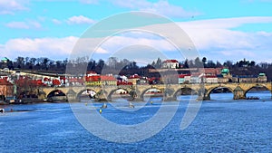 Panorama of Vltava River and Prague landmarks, Czech Republic