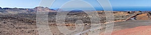 Panorama from volcanic hill on Lanzarote. Canary Islands.