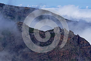 Panorama of volcanic rocks and peaks visible from Pico do Arieiro, Madeira Portugal