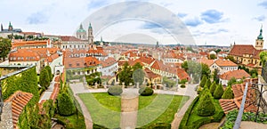 Panorama of Vrtba garden or Vrtbovska zahrada and view on old town of Prague, Czech Republic