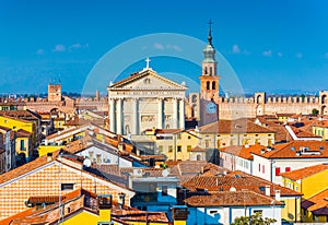 Panorama of the walled city of Cittadella. Cityscape of the medieval Italian town