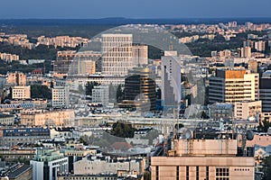 Panorama of Warsaw city during dusk