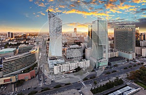 Panorama of Warsaw city sunset, Poland photo