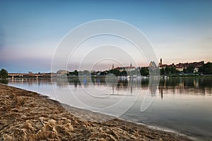 Panorama of Warsaw city with Vistula river