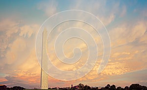 Panorama of the Washington Monument during sunset