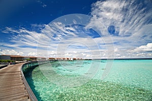 Panorama of water villas in a ocean