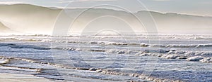 Panorama with waves on shoreline