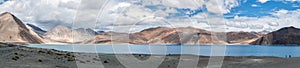 Panorama of western Pangong Tso Lake in Ladakh, India, near the Line of Actual Control between India and China