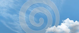 Panorama white cloud and blue sky background with copy space