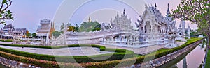Panorama of White Temple and Rebirth Cycle bridge, Chiang Rai, Thailand