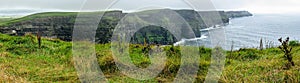 Panorama of Wild Cliffs of Moher near Galway Burren region, County Clare, Ireland