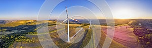 Panorama of wind turbine in a windfarm