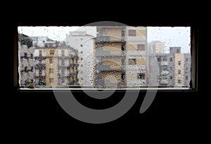 Panorama from the window while is raining, sad mood