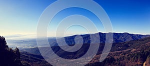 Panorama of winter mountains. Montseny natural park in Spain