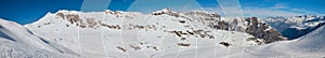 Panorama of the winter Pyrenees with pistes