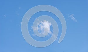 Panorama of wispy cloud in blue sky.