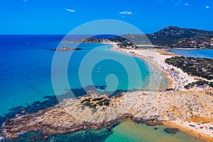 Panorama of the wonderful beaches of Chia, Sardinia, Italy. View of beautiful Chia bay and wonderful beaches, Sardinia island,