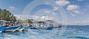 Panorama of wooden boats in the Bali Barat National Park