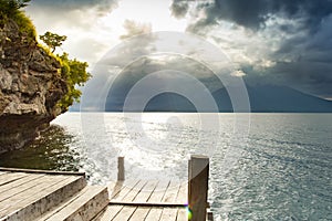 Panorama Wooden bridge at the sea