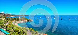 Panorama of yachts near the Monte Carlo Beach Hotel