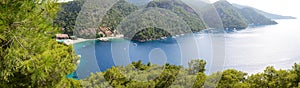 Panorama of yachts at the pier and beach