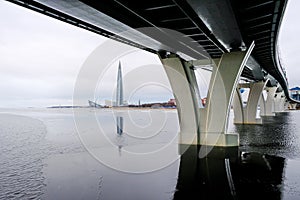 Panorama of Yakhtennyy bridge in Saint Peterbourg