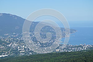 Panorama of Yalta from AI-Petri mountain, city view, houses, Crimea, June 2018