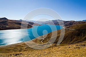 Panorama of Yamdrok Lake in Tibet