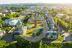 Panorama of Yaroslavl from a height and Church of St. John Chrysostom Yaroslavl against the blue sky in summer