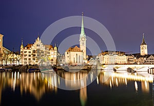 panorama of Zurich city center with Frau Munster and Grossmunster photo