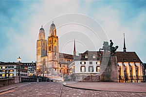 panorama of Zurich city center with Frau Munster and Grossmunster photo
