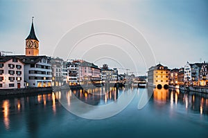 panorama of Zurich city center with Frau Munster and Grossmunster photo