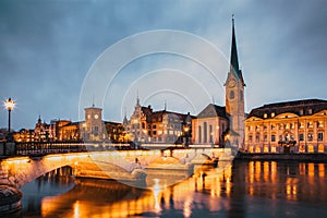 panorama of Zurich city center with Frau Munster and Grossmunster photo