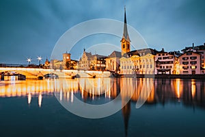 panorama of Zurich city center with Frau Munster and Grossmunster photo