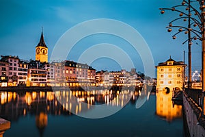 panorama of Zurich city center with Frau Munster and Grossmunster photo