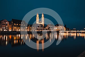 panorama of Zurich city center with Frau Munster and Grossmunster photo