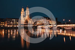 panorama of Zurich city center with Frau Munster and Grossmunster photo