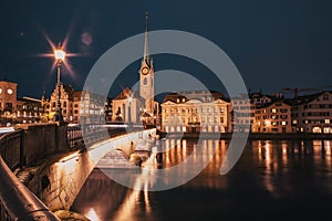 panorama of Zurich city center with Frau Munster and Grossmunster photo