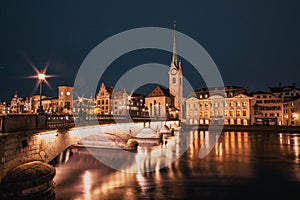 panorama of Zurich city center with Frau Munster and Grossmunster photo