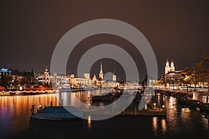 panorama of Zurich city center with Frau Munster and Grossmunster photo