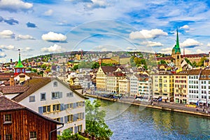 Panorama of Zurich city Old Town and Limmat river Switzerland