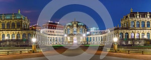 Panorama of Zwinger at night in Dresden, Germany