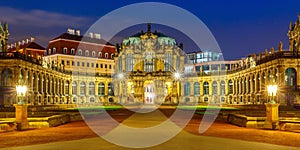 Panorama of Zwinger at night in Dresden, Germany photo