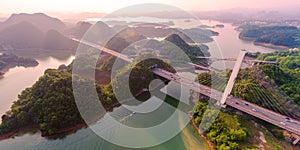 The panoramagram of Hongfen Lake Bridge