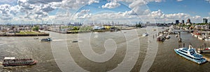 Panoramam from the port of Hamburg in good weather with some clouds