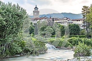 Panoramas of the city of Busca during sunset and in the blue hour photo