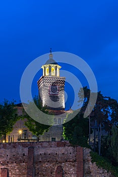 Panoramas of the city of Busca during sunset and in the blue hour photo